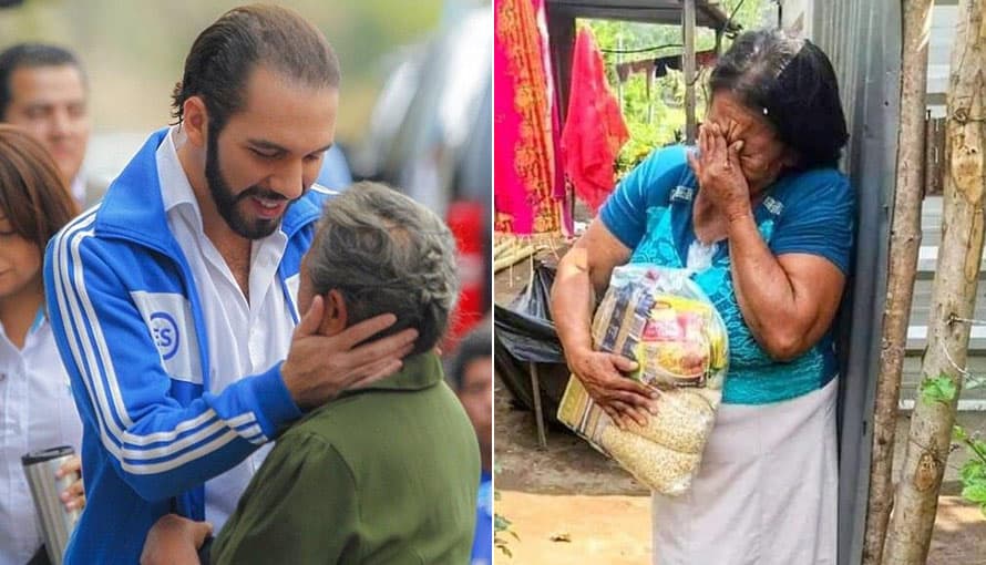 Con lágrimas en los ojos una madre salvadoreña agradeció al gobierno de Bukele por el paquete alimenticio