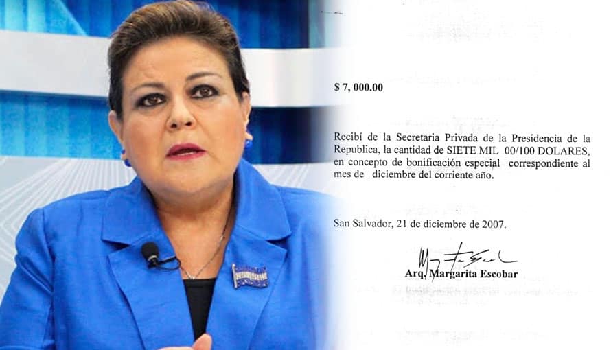 Gobierno de Tony Saca entregó a Margarita Escobar sobresueldos bajo el concepto de “Bonificación Especial”