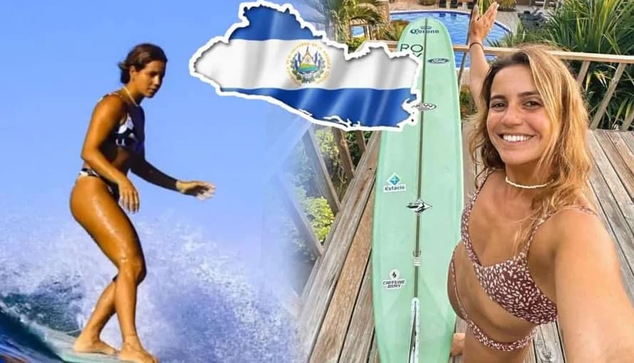 La surfista brasileña Chloé Calmon se enamora de las playas de El Salvador en su visita al país