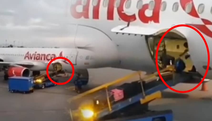 Pasajeros captan en video a empleados de Avianca tirando sus maletas en pleno avión